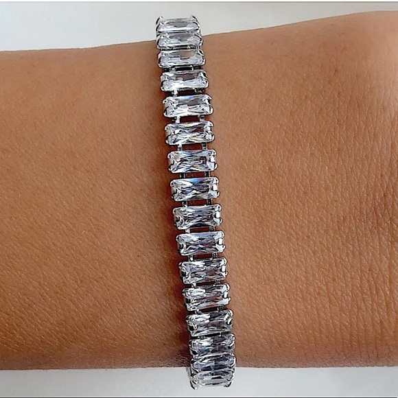 Sterling Silver Baguette Diamond Tennis Bracelet - Picture 1 of 15